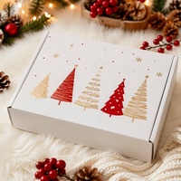 Caja de Cartón Corrugado Cuadrada para Envíos con Logotipo Personalizado, Diseño Festivo de Árbol de Navidad, Interior Verde, Impresión a Todo Color