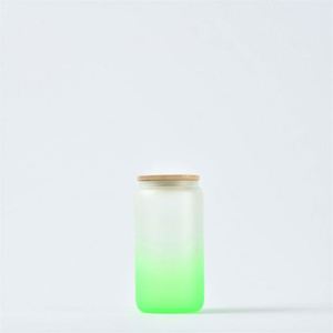 Gobelet en verre dépoli de 16 oz pour sublimation DIY, couleur dégradée, avec couvercle en bambou, pour bière et eau - Product Image 4