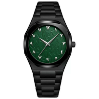 Montre à quartz de luxe pour homme, cadran à chiffres arabes, verre minéral, bracelet en acier inoxydable, fermoir papillon, résistante à l'eau 30M