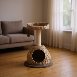 Arbre à chat artisanal de 28 pouces en sisal, minimaliste, pour intérieur, avec plateforme de saut pour chats - Product Image 2