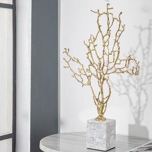 カスタム高グレード大理石 & 真鍮花彫刻モダンデザイン高級デスクトップコーラルオーナメントホテルデコレーション用 - Product Image 3