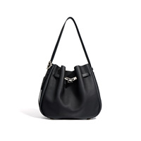 Sac seau en cuir véritable haut de gamme pour femme, élégant, tendance automne, sac à bandoulière polyvalent avec fermeture éclair et chaînes, grande capacité