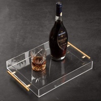 Plateau de service rectangulaire en lucite personnalisé avec poignée en métal, organisateur décoratif transparent, plateau en acrylique pour nourriture, thé, café