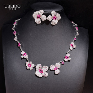 Ensemble de <span class=keywords><strong>bijoux</strong></span> de <span class=keywords><strong>luxe</strong></span> en zircone cubique rose, collier, bracelet, boucles d'oreilles, <span class=keywords><strong>bijoux</strong></span> de mariée, de fête, pour femmes, cadeau de mode de haute qualité - Product Image 4
