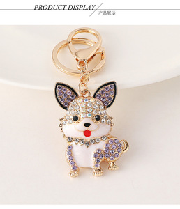 Llavero de lujo con diamantes de imitación para mujer, bonito colgante de cachorro esmaltado con efecto de goteo de aceite, dije brillante con diamantes para bolso, llavero de coche - Product Image 6