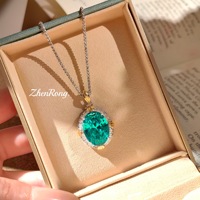 Kalung Liontin Parabola Hijau Mint Berlian Karat Tinggi Model Sarang Burung Retro, Cincin Berlian Merah Mawar, dan Set Batu Permata Warna-warni