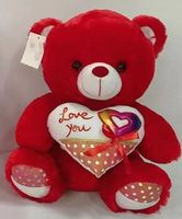 Peluche Ours Rouge Super Douce en Coton PP, Tenant un Cœur, Assise, Cadeau d'Anniversaire et de Saint-Valentin, Boîte Cadeau