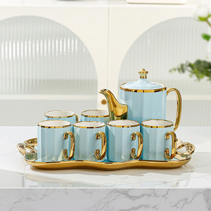 Luxury European Ceramic <b>Tea</b> <b>Sets</b> Gold Handle Teapot and Cup <b>Set</b> for 6 Home Decor Porcelain <b>Tea</b> Pot <b>Set</b> with Tray - Product Image 2
