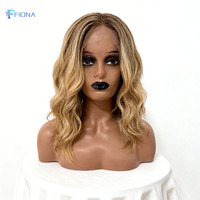 Perruque Lace Frontale Cheveux Brésiliens Ombré Blond Cendré, Cuticules Alignées, Bob Court Ondulé, Ligne Pré-Plumée, Disponible en Petites et Grandes Tailles