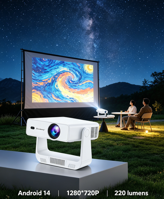 New HT51 Portable Mini 4K Outdoor Smart Home Theater Projector with Android 14 120 Lumens & 10m Projection for Movies
