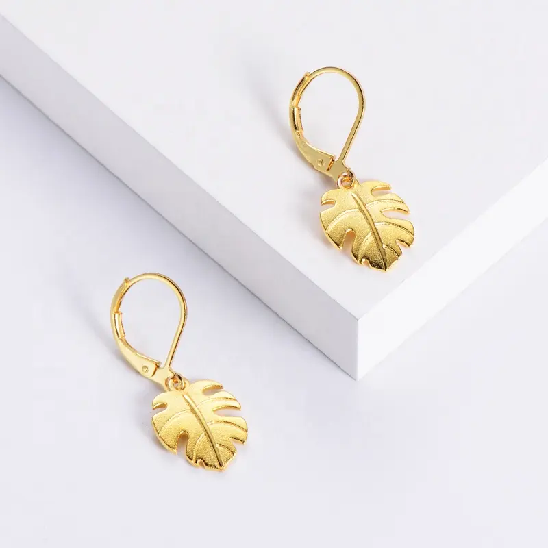 AZL Custom Brass Silver Gold Vermeil Hawaiian Jewelry Monstera Deliciosa Leaf Wholesale Designer Popular Brands Flower Earrings