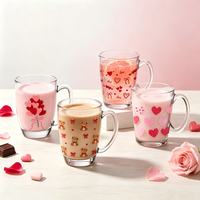LAKOTTO Tasse en verre imprimée cœur d'amour pour la Saint-Valentin, mugs romantiques pour café et lait, cadeau de mariage pour couple, verrerie personnalisable avec logo