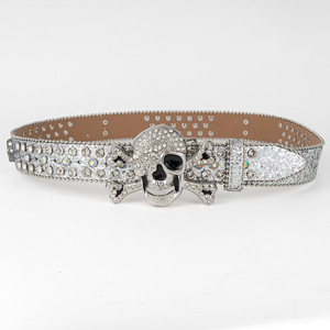 <span class=keywords><strong>Ceinture</strong></span> large personnalisée style européen et américain avec boucle en alliage tête de mort, ornée de cristaux <span class=keywords><strong>BB</strong></span> <span class=keywords><strong>Simon</strong></span> Bling Bling, pour femmes et hommes, mode Hip Hop - Product Image 3