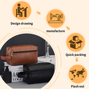 Bolsa de ducha de negocios compacta resistente al agua para organizador de aseo de viaje de cuero PU Premium para hombre - Product Image 4