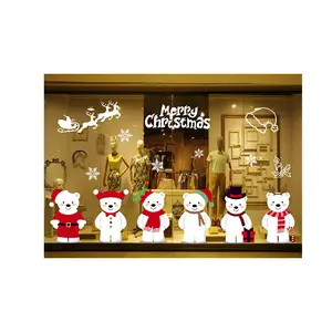 Christmas Bears Windows Stickers Decoration Snowflakes Bear Double Sided Electrostatic PVC Sticker Glass Door Fridge Showcase