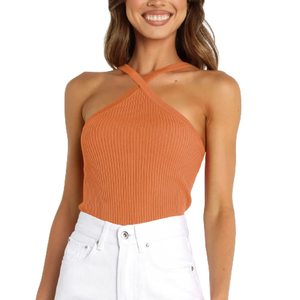Maglione Sexy senza maniche senza schienale Slim in tinta unita canotta corta <span class=keywords><strong>maglia</strong></span> a coste incrociate - Product Image 2