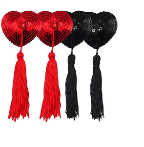 Copricapezzoli Adesivi Riutilizzabili in Silicone con Paillettes e Nappine a Forma di Cuore - Product Image 3