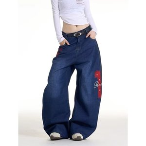 Jeans bleus à jambes larges, pantalon en denim délavé, coupe ample, pantalon décontracté pour femmes et hommes - Product Image 4