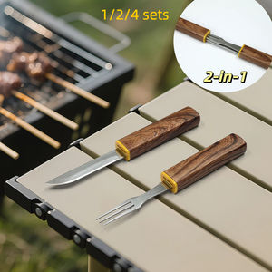 Juego de Cuchillos y Tenedores para Carne Estilo Occidental 2 en 1 de Acero Inoxidable con Mango de Plástico - Product Image 1