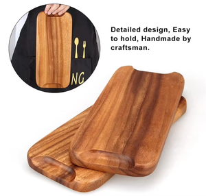 Acacia <strong>Wood</strong> Square Serving Tray Rectangle Pattern Wooden Dinner Dish <strong>Plates</strong> for Food Appetizer in Restaurants Parties - Product Image 3