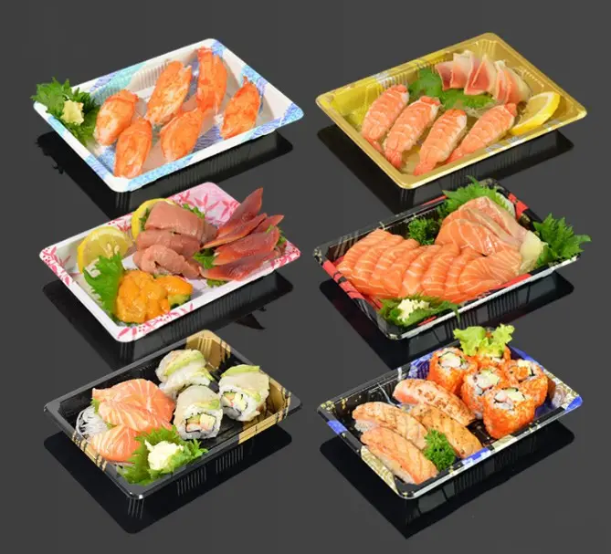 Boîte d'emballage en plastique transparent de qualité alimentaire, conteneur de sushi en plastique japonais noir pour bateau Nori