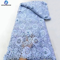 Tissu en dentelle guipure 3D de luxe Sinya avec broderie pour femmes, 5 yards, pierres en verre en forme de goutte d'eau, dentelle soluble dans l'eau