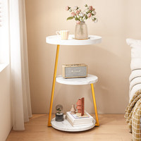 Nouvelle table d'appoint en métal à trois niveaux sur pieds avec plateau en bois, design nordique pour chambres et salons d'appartements locatifs