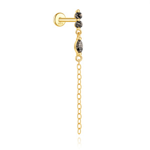 Pendiente de cartílago con base plana de plata de ley S925 chapada en oro y cuarzo nutilado negro natural - Product Image 6