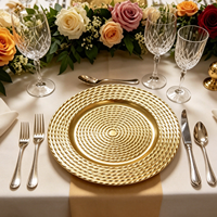 Assiettes de présentation de luxe jetables en PP doré, motif corde torsadée, durables, modernes, pour centres de table de fête et de mariage, 50 pièces, pour hôtels
