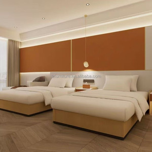 Meubles de chambre double pour hôtel 3 étoiles, modernes et personnalisés, à prix d'usine en gros, avec cadre en bois massif et tête de lit en tissu doux - Product Image 1