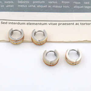 Titanium Steel Two Tone Huggie Earrings Geometric Circle Design Gold Plated Ear Clips For Women Fashion Jewelry - Product Image 2
