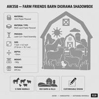 Diorama de grange agricole Shadowbox |   Scène de vaches, cochons, moutons et chevaux découpée au laser en contreplaqué de peuplier multicouche |   Silo de grange rouge |   Vente en gros OEM