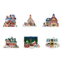 Puzzle 3D Natal Berbagai Gaya Rumah Pohon Kincir Ria Mainan Kerajinan Anak DIY Model Rakitan Dekorasi Meja Natal Rumah