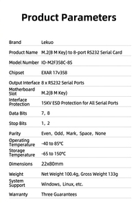 Carte série RS232 M.2 intégrée à 8 ports, carte d'extension industrielle M2 B+M Key DB9, adaptateur PCIe EXAR XR17V358, 15Mbps, 16550 - Product Image 2