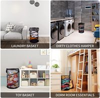 Panier à linge circulaire pliable et portable Le'sort en maille polyester, lavable, durable et écologique, avec poignée renforcée