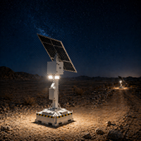Tour d'éclairage solaire 490W avec panneau solaire, mât de 5m, système d'éclairage hors réseau, LED blanche avec batterie de secours