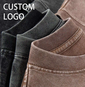 เสื้อยืดขายส่งแบบซักแล้ว, เสื้อยืดเนื้อหนา, เสื้อยืดโอเวอร์ไซส์สีดำ, เสื้อยืดลายกราฟิกวินเทจแบบสั่งทำสำหรับผู้ชาย - Product Image 1