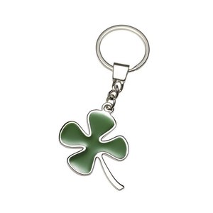 Portachiavi a Forma di Quadrifoglio Verde in Lega, Stile Cartoon alla Moda con Logo Personalizzato, Portachiavi Leggero - Product Image 1