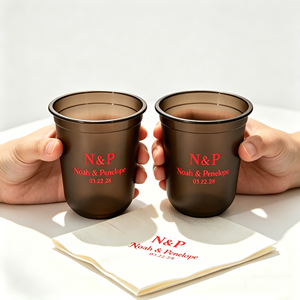 Vasos de Plástico Desechables Personalizados de Alta Calidad de 400 ml con Tapa, No Tóxicos, Duraderos y Ligeros, con Servilleta, Resistentes, para Bodas - Product Image 1