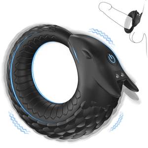 Anneau de retardement d'éjaculation Dragon Scale entièrement recouvert de caoutchouc, rechargeable, vibrant, télécommande, étanche, 10 modes de vibration, double - Product Image 1