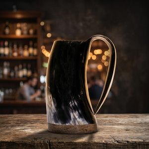 Factory Price Drinking Horn Mugs With Engraving In Large Sizes Suitable For Viking Games Supplies From India Horn Tankard Sets - Product Image 1