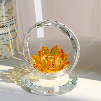 Statue de panier de fleurs en cristal de lotus, gravure interne artisanale, motif floral, décoration d'intérieur, ornement de bureau familial