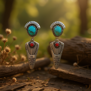 Orecchini Pendenti Viola E556 con Turchese Geometrico, Montatura Vintage in Lega Placcata Argento Anticato per Donna - Product Image 2