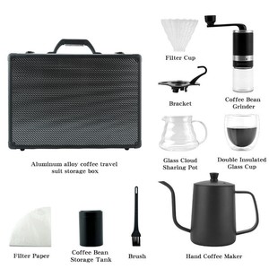 Portable Modern Style <b>Coffee</b> <b>Tea</b> Serving <b>Set</b> Hand Drip Grinder Scale Timer Fashionable Metal PC for Travel Camping for Hotels - Product Image 2