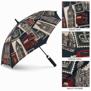 Parapluie de golf à double couche ventilé, style Old Money, motif architecture londonienne célèbre, en nouveau matériau fibre de verre, à vendre - Product Image 3