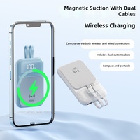 Batterie externe portable ultra-fine à chargement magnétique sans fil avec câble intégré, batterie au lithium polymère 10000 mAh, sortie USB-A/USB-C