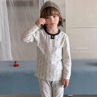Ensemble de pyjamas pour enfants à col rond, 95,5% coton, 4,5% élasthanne, doux et confortable, manches longues, pantalon, vêtements de détente, vente en gros en stock