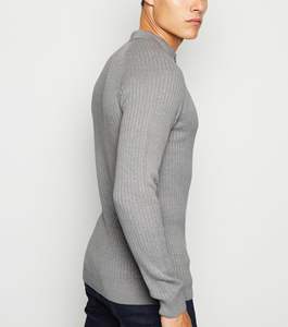 Suéteres de lana de ajuste clásico para hombre, cierre de cremallera de cuarto de patrón sólido, cuello levantado térmico de invierno de talla grande 7gg Machine Pull Bromley - Product Image 5