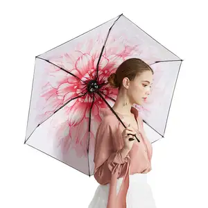 Özel logo 6k moda küçük kompakt şemsiye siyah kaplama ile yüksek kalite 5 katlanabilir kapsül şemsiye