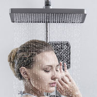 Ensemble de douche mural numérique gris bronze de luxe moderne 2026 avec affichage numérique, pommeau de pluie doux et glissière en laiton poli pour appartement et hôtel